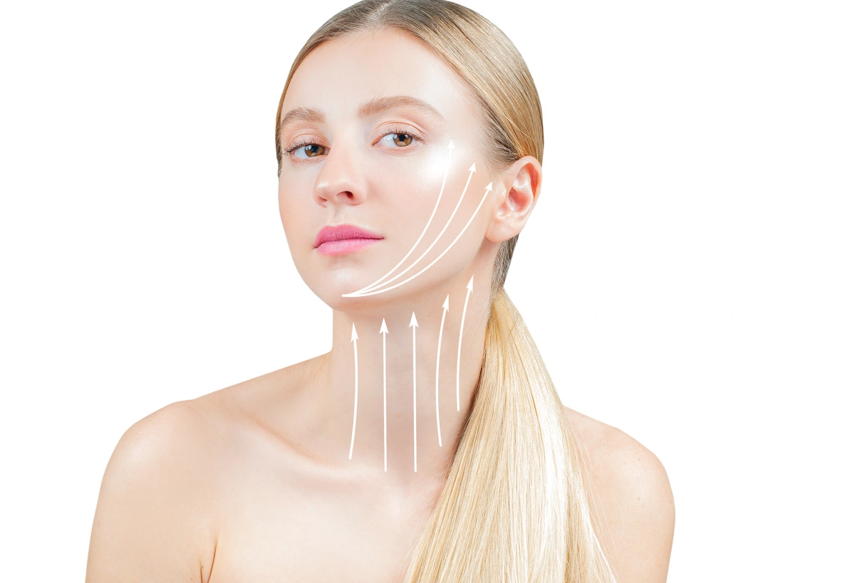 Woman receiving marking lines for a combined facelift and neck lift at Peninsula Plastic Surgery