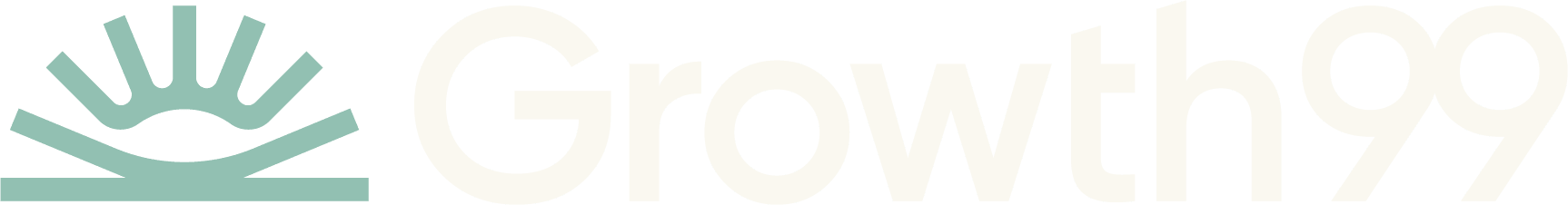 Growth99 logo with a stylized sun/plant icon and text on a black background.